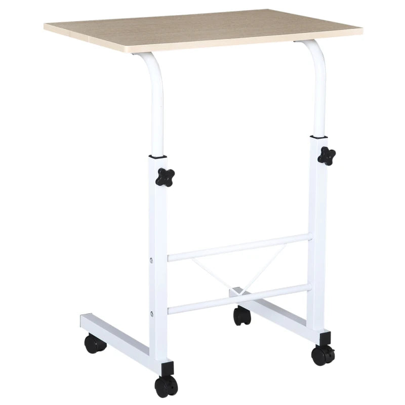 Mobile Standing Desk with Adjustable Height, 23.5 inch Stand Up Desk with Wheels, Natural Wood
