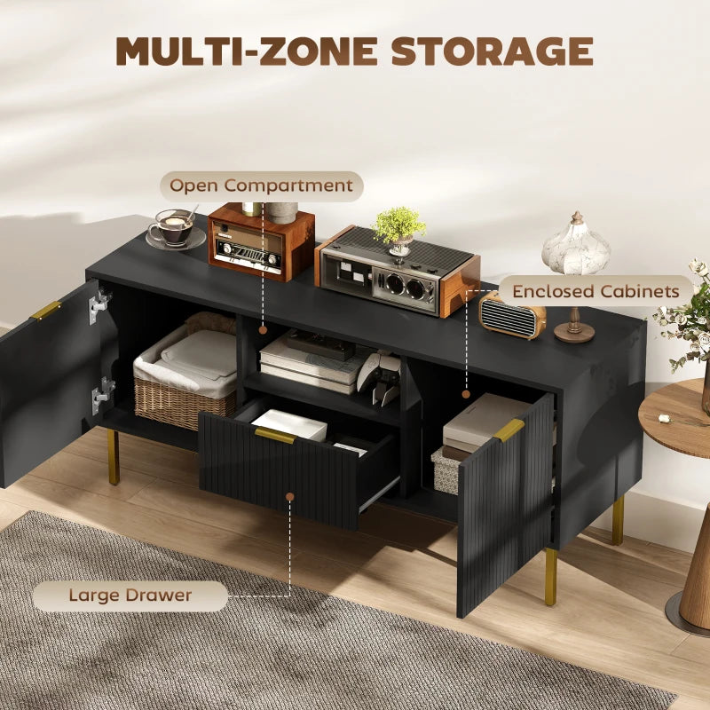 Modern TV Console for TVs up to 50 Inch, Entertainment Center with Smart RGB LED Lights and Soft Close Doors, Black