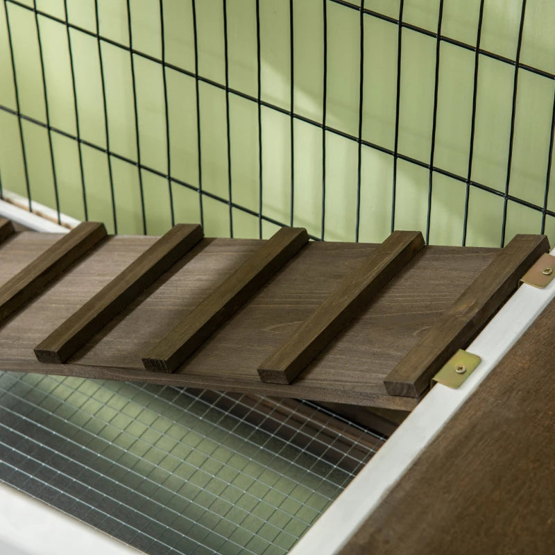 Rabbit Hutch Dual-Height Design Bunny House with Run Slide-Out Tray White and Coffee
