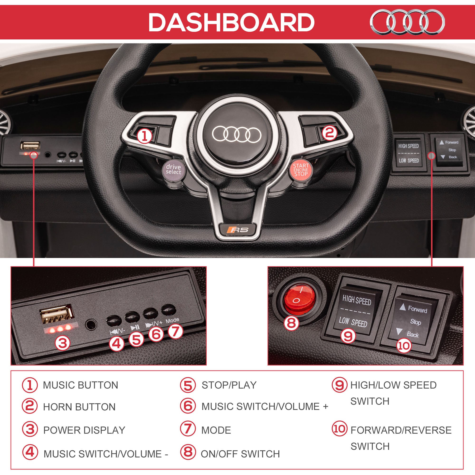 Aosom Licensed Ride-On Car: 6V Electric, Kids, Remote Control, Battery Powered, White