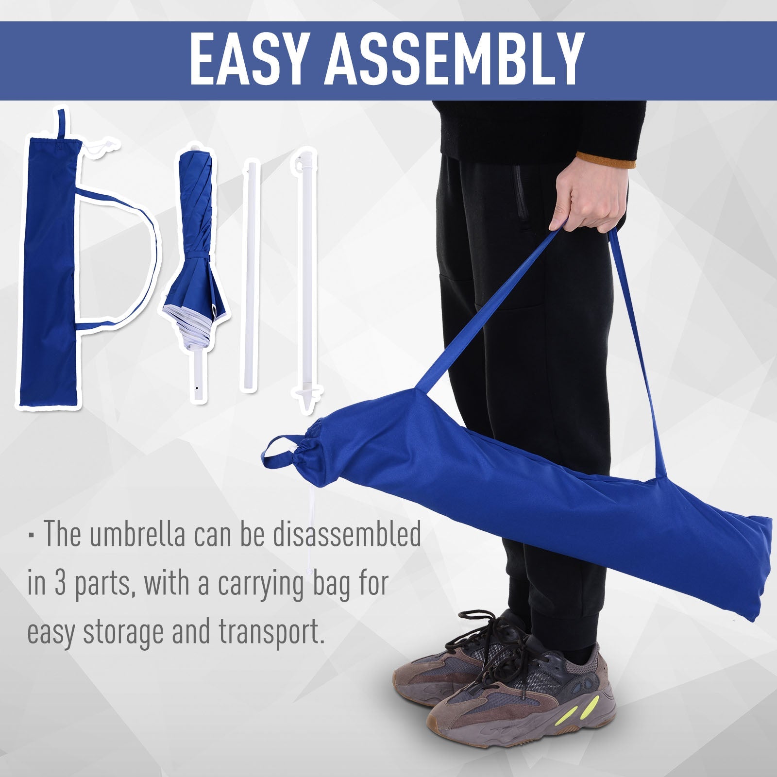 Outsunny 6.7ft Beach Umbrella with Push Button Tilt, Ruffled Outdoor Umbrella with Carry Bag and 8 Ribs, Blue