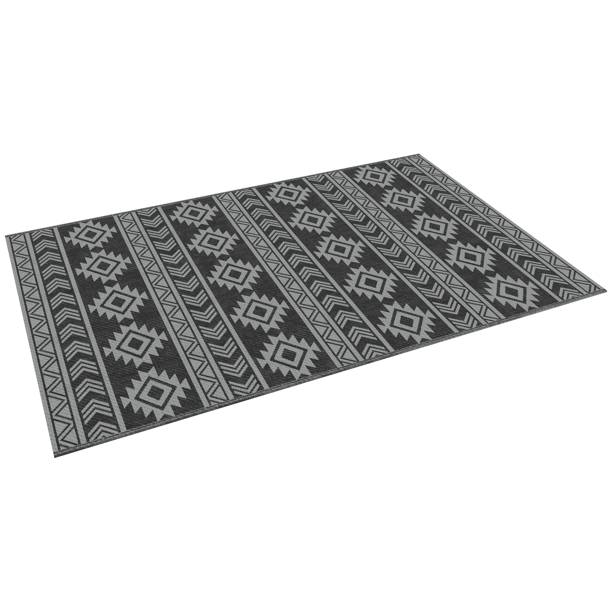Outsunny Reversible Outdoor RV Rug, Patio Floor Mat, 6' x 9' Plastic Straw Rug for Backyard, Deck, Beach, Camping, Black & Grey