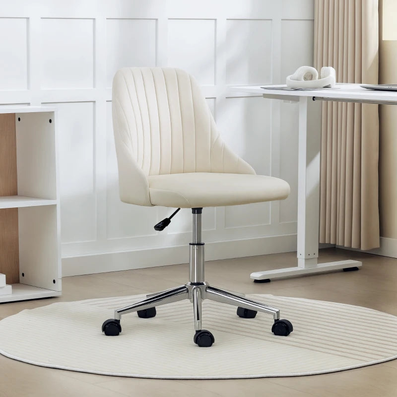 Vanity Chair for Makeup, Velvet Comfy Office Chair with Adjustable Height, Swivel Wheels for Bedroom, Living Room, Cream