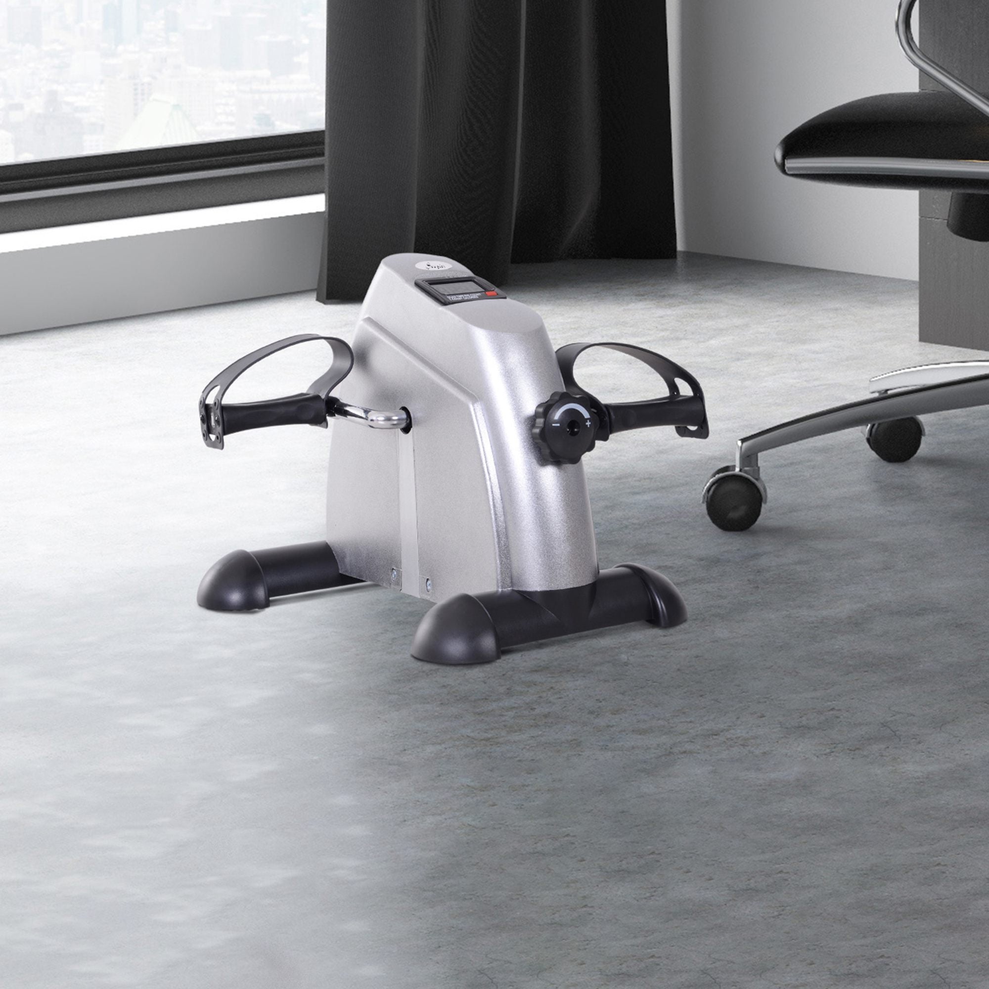 Soozier Compact Exercise Bike Portable Mini Pedal Fitness Cycle with LCD Display for Arms & Legs Workout Silver