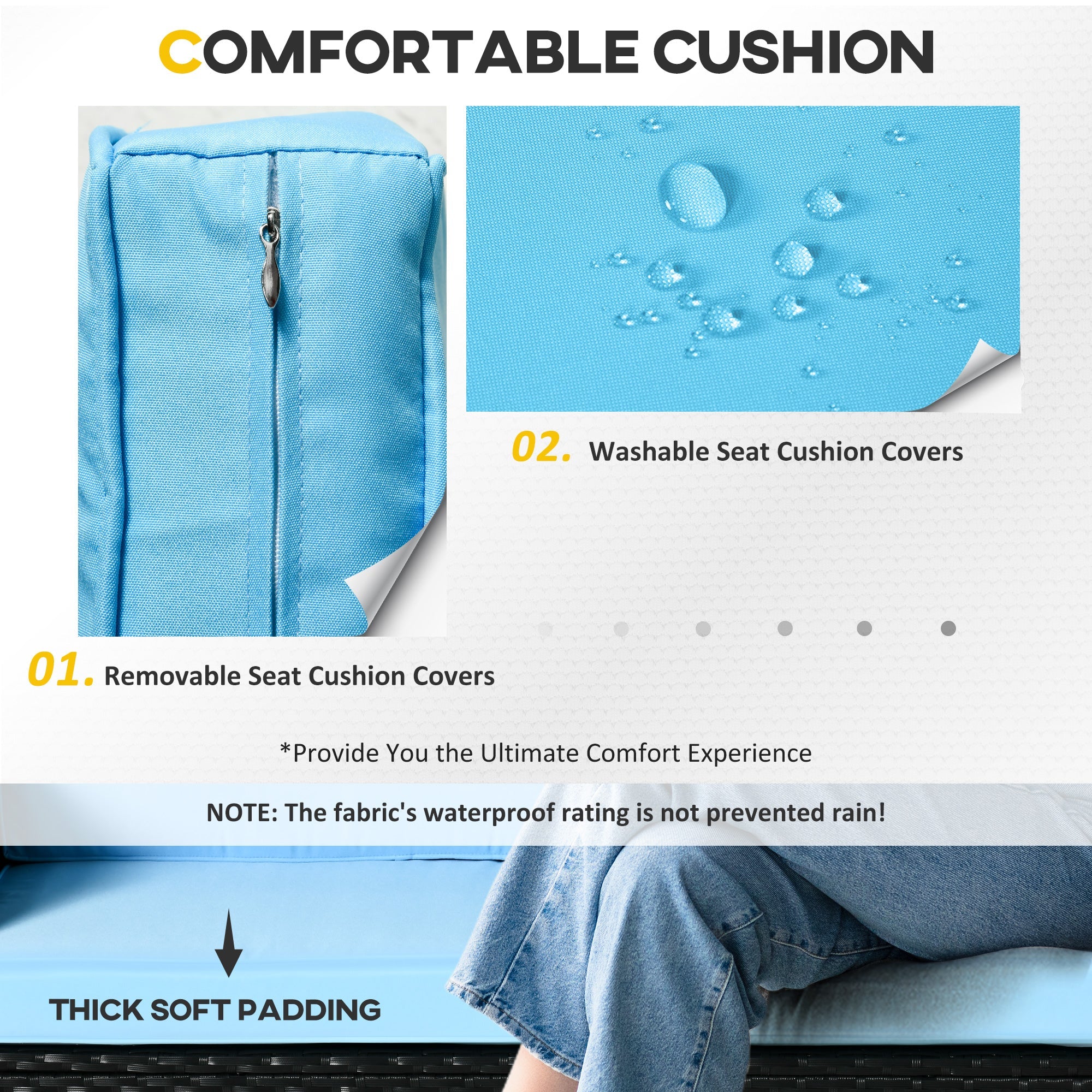 Outsunny 4PC Sky Blue Patio Wicker Sofa Set Outdoor PE Rattan Conversation Furniture with Tempered Glass Table-top