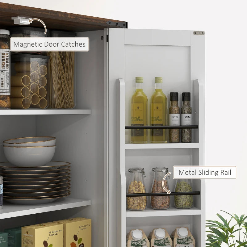 71" Tall Kitchen Cabinet, Farmhouse Pantry Cabinet with Barn Doors, Drawer and Adjustable Shelves, White