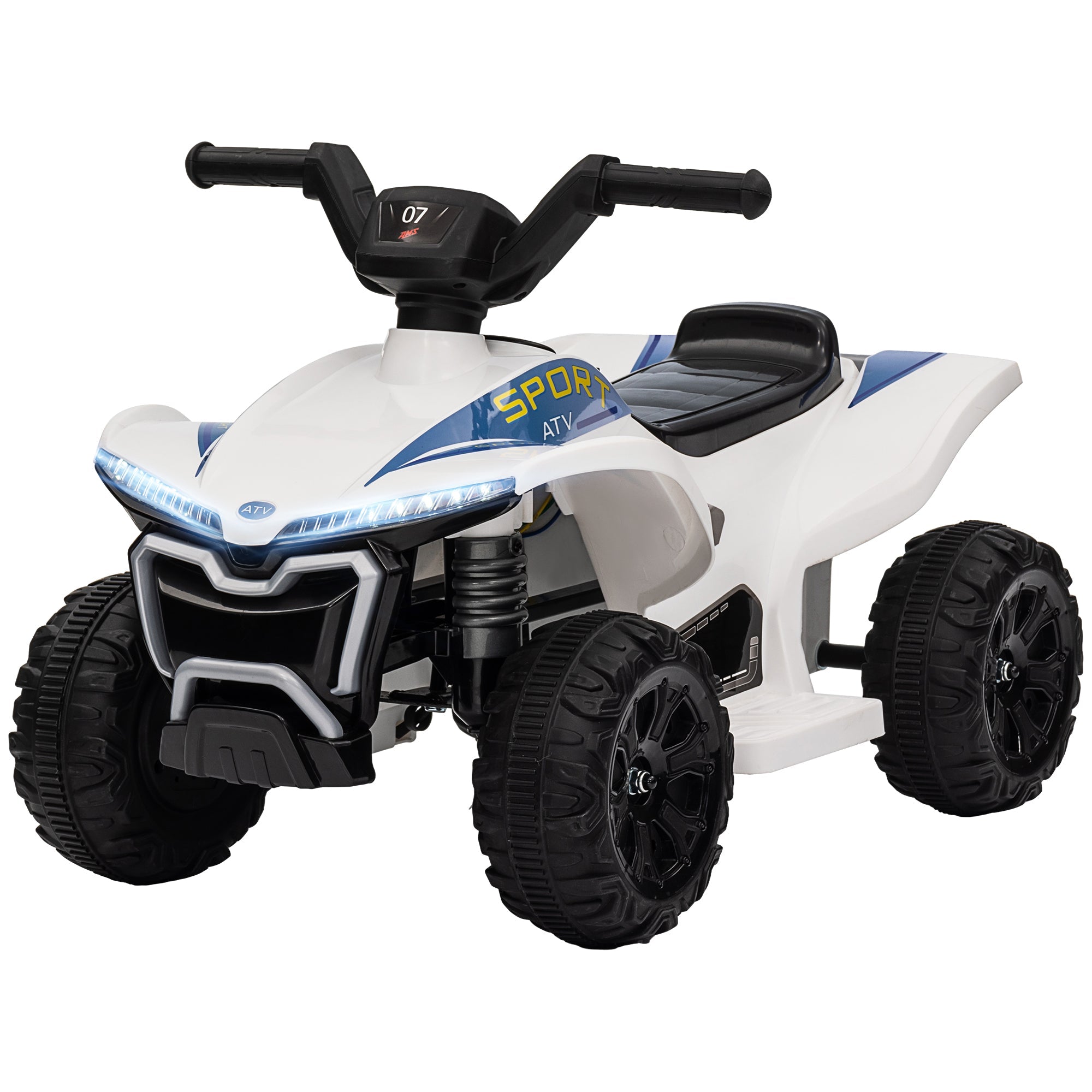 Qaba Kids ATV, 6V Battery Powered Electric Vehicle with Headlights, Forward/Reverse Switch for 18-36 Months, White