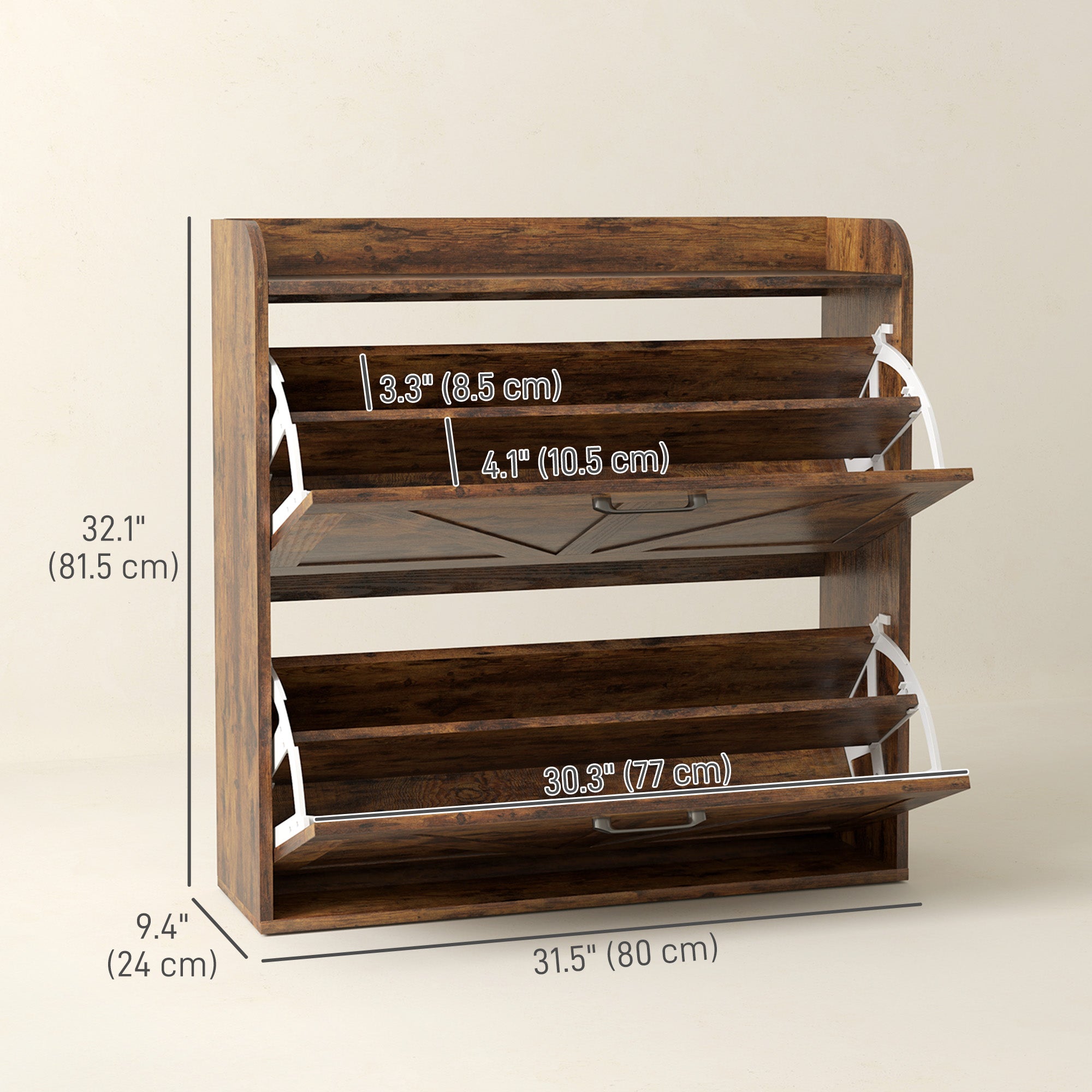 HOMCOM Narrow Shoe Storage Cabinet, Farmhouse Slim Shoe Cabinet with 2 Flip Drawers, Adjustable Shelves, Rustic Brown