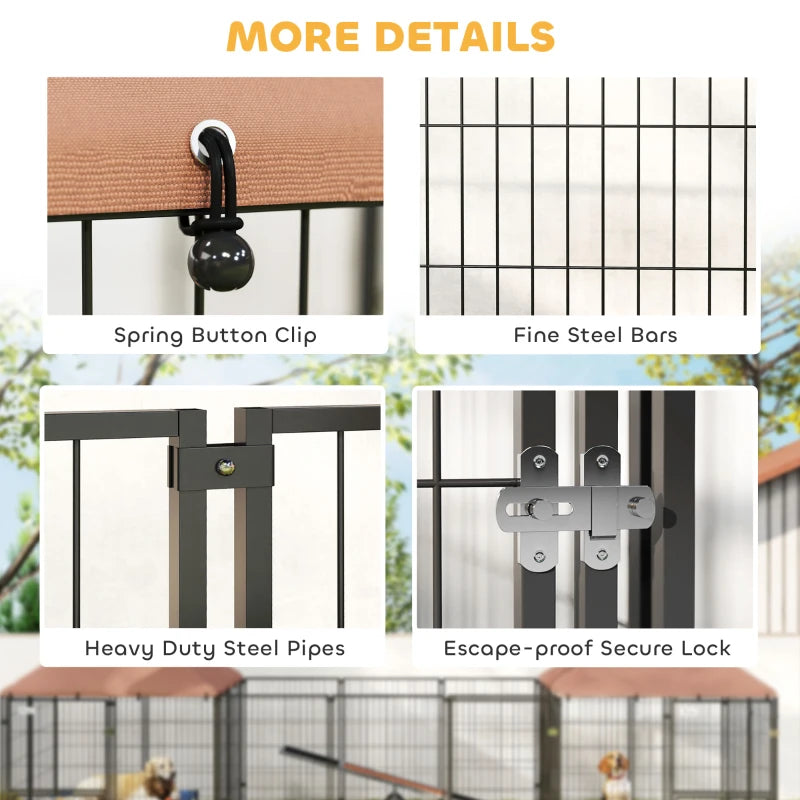 Outdoor Dog Kennel with 2 Rooms, Rotating & Adjustable Height Bowls, Waterproof UV-Resistant Cover, 16.2' x 4.7' x 5.1'