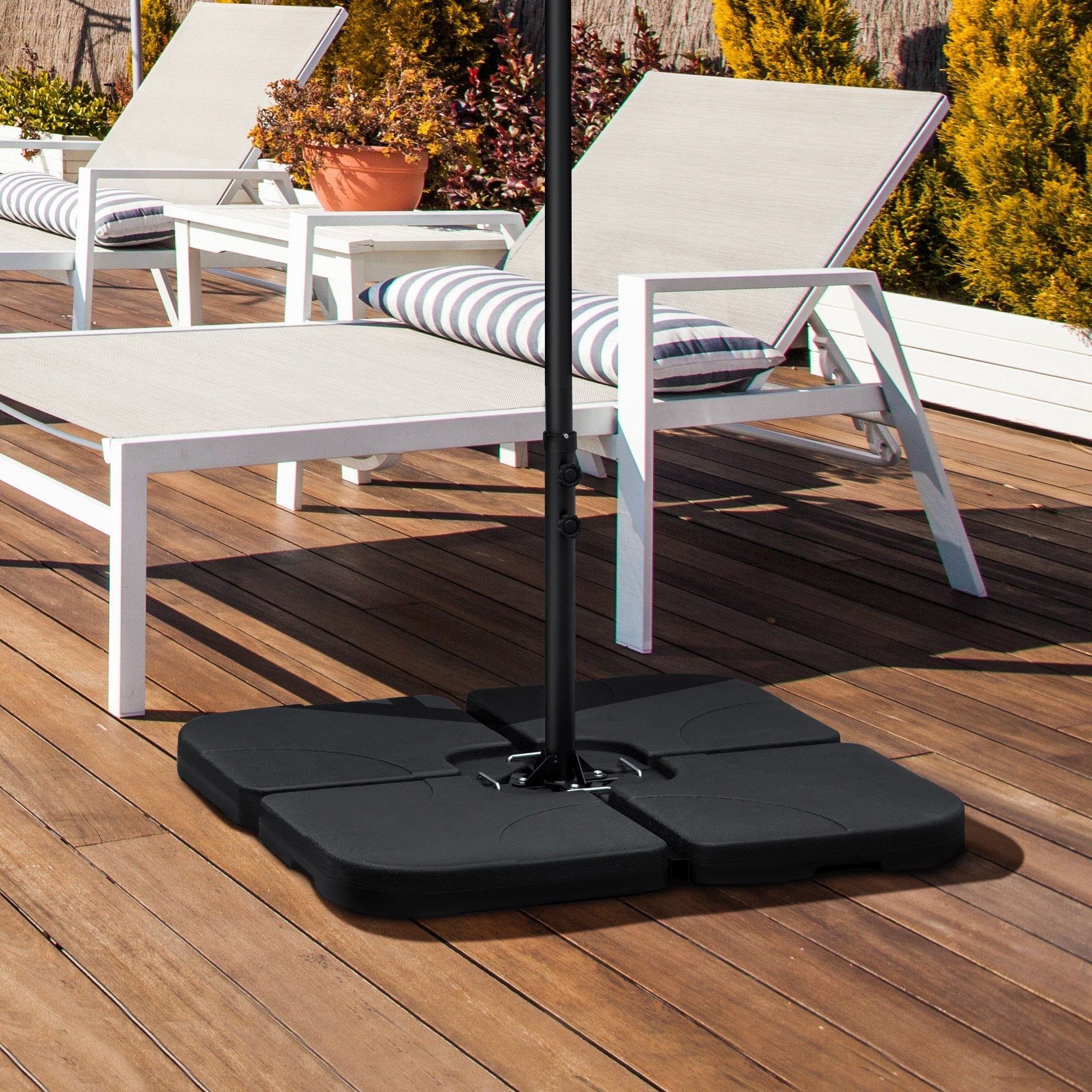 Outsunny 4-Piece Umbrella Base Stand: U-Locking 132lb Water 172lb Sand Capacity Black
