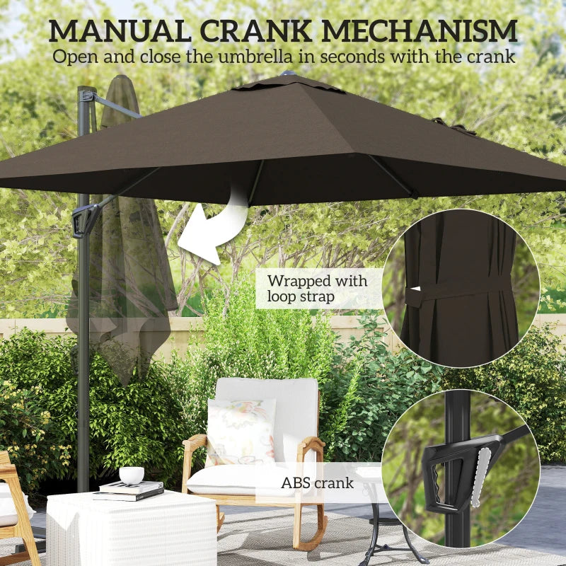 8'x8' Square Patio Hanging Offset Umbrella, Outdoor Cantilever Parasol w/ Cross Base, Tan