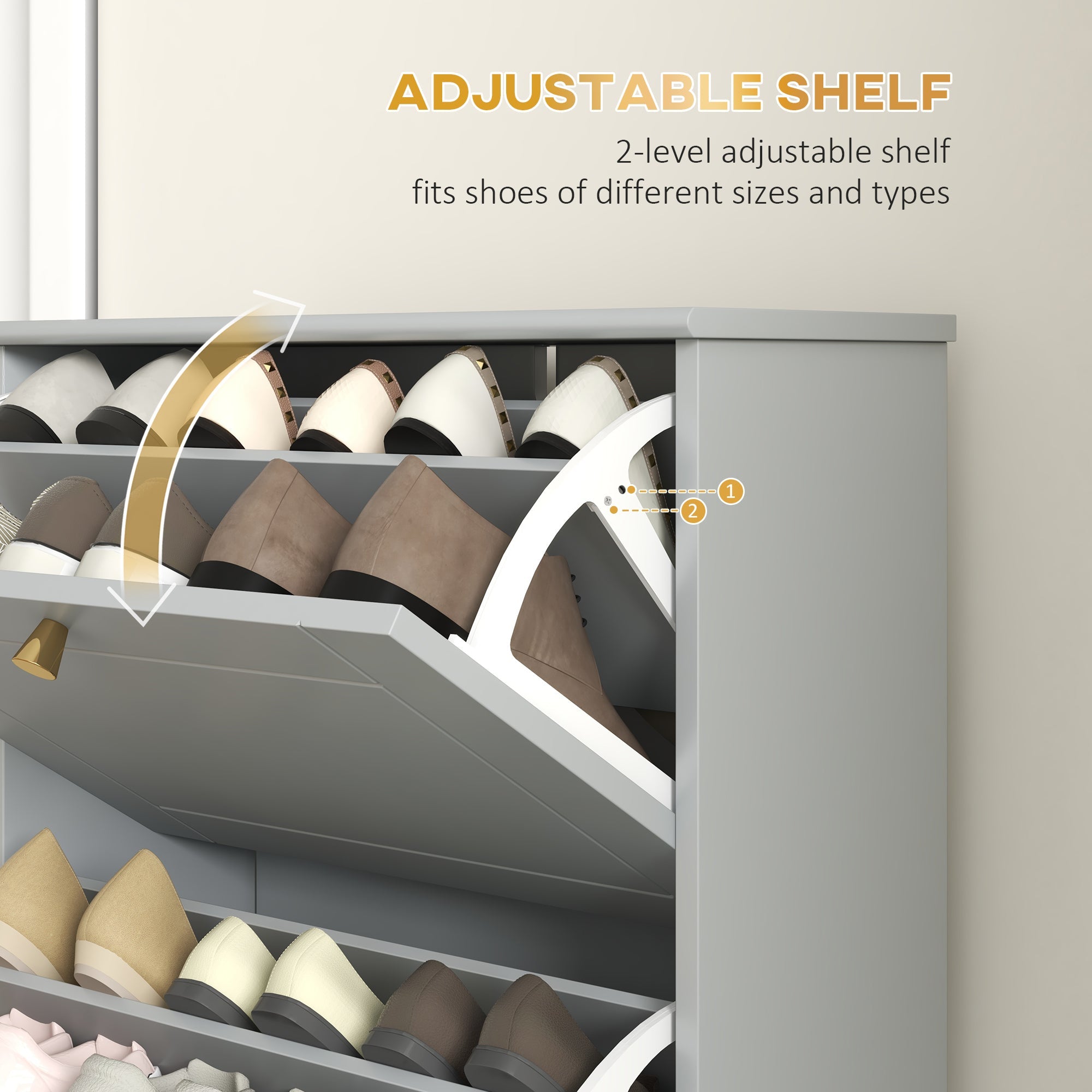 HOMCOM Narrow Shoe Storage with 3 Flip Drawers and Adjustable Shelves, Shoe Cabinet Organizer for 12 Pairs of Shoes, Grey