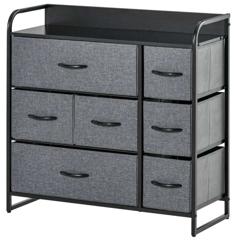 7-Bin Dresser Storage Tower Cabinet Organizer Unit, Easy Pull Fabric Bins with Metal Frame for Bedroom