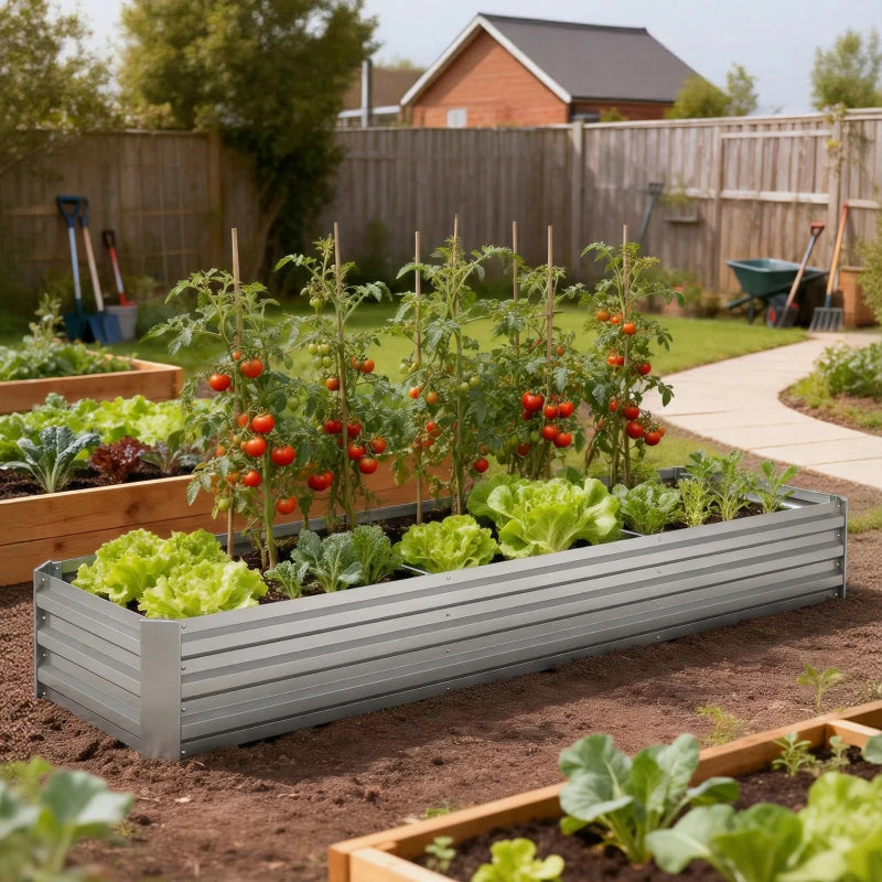 8'x2'x1' Galvanized Raised Bed, Large Elevated Planter Box for Growing Flowers, Herbs and Vegetables, Silver