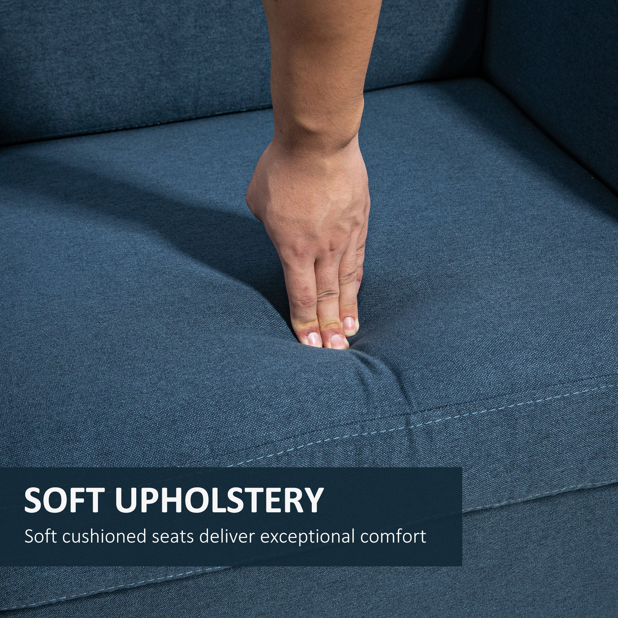 HOMCOM 2-Seat Sofa Two-Seater Couch with Armrests and Wood Legs for Living Room, Bedroom, Blue