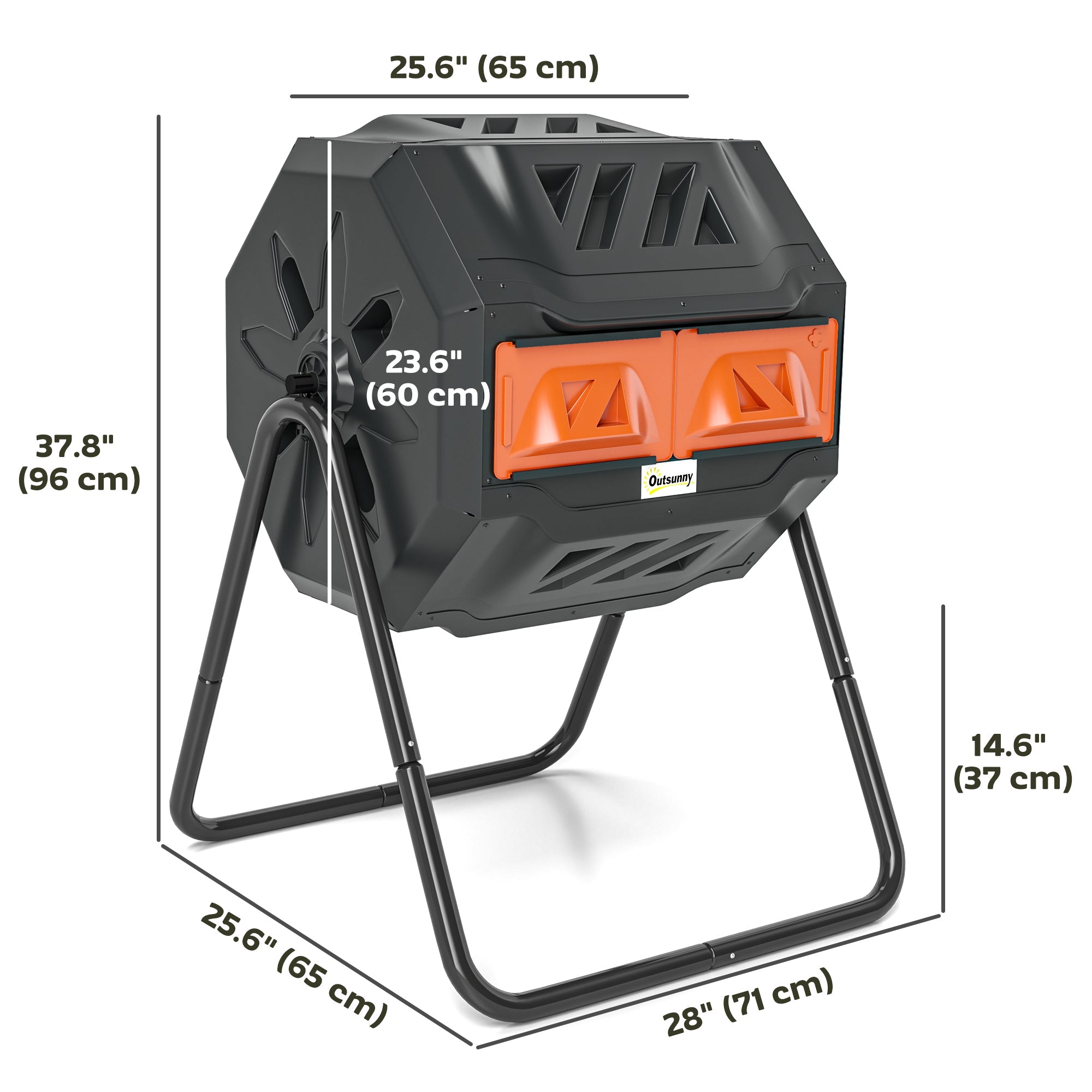 Outsunny Tumbling Compost Bin Outdoor Dual Chamber 360° Rotating Composter 43 Gallon with Sliding Doors, Orange