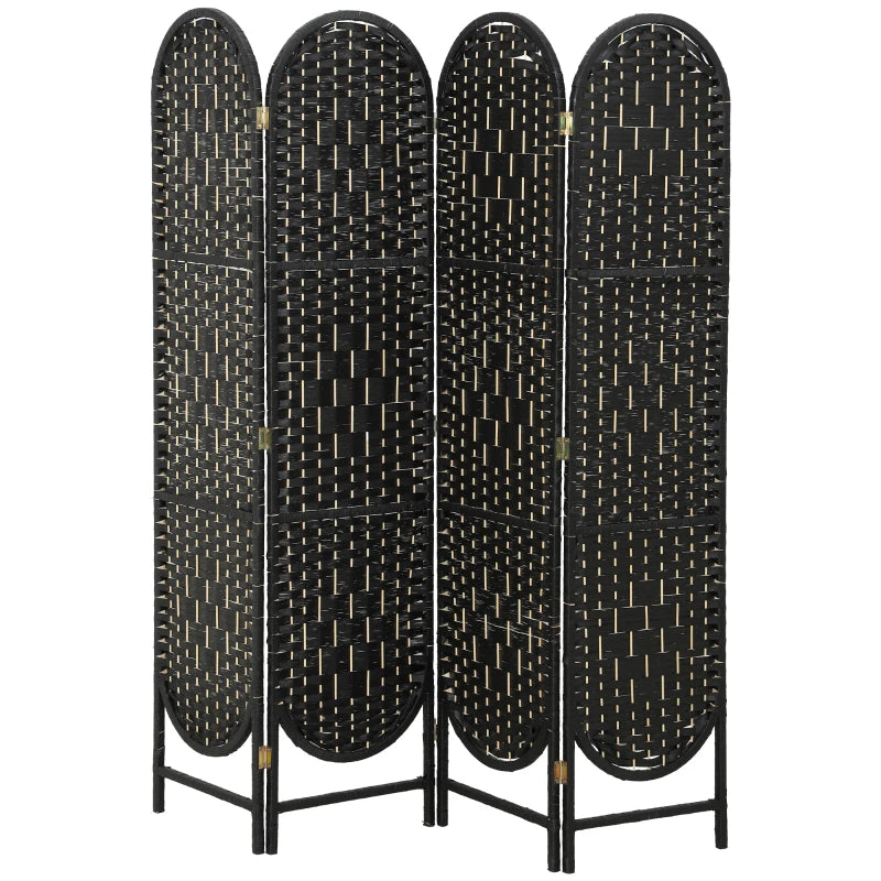 Bohemian Privacy Screen, Folding Room Divider with 4 Panels and Arched Top for Bedroom Living Room Office, Black