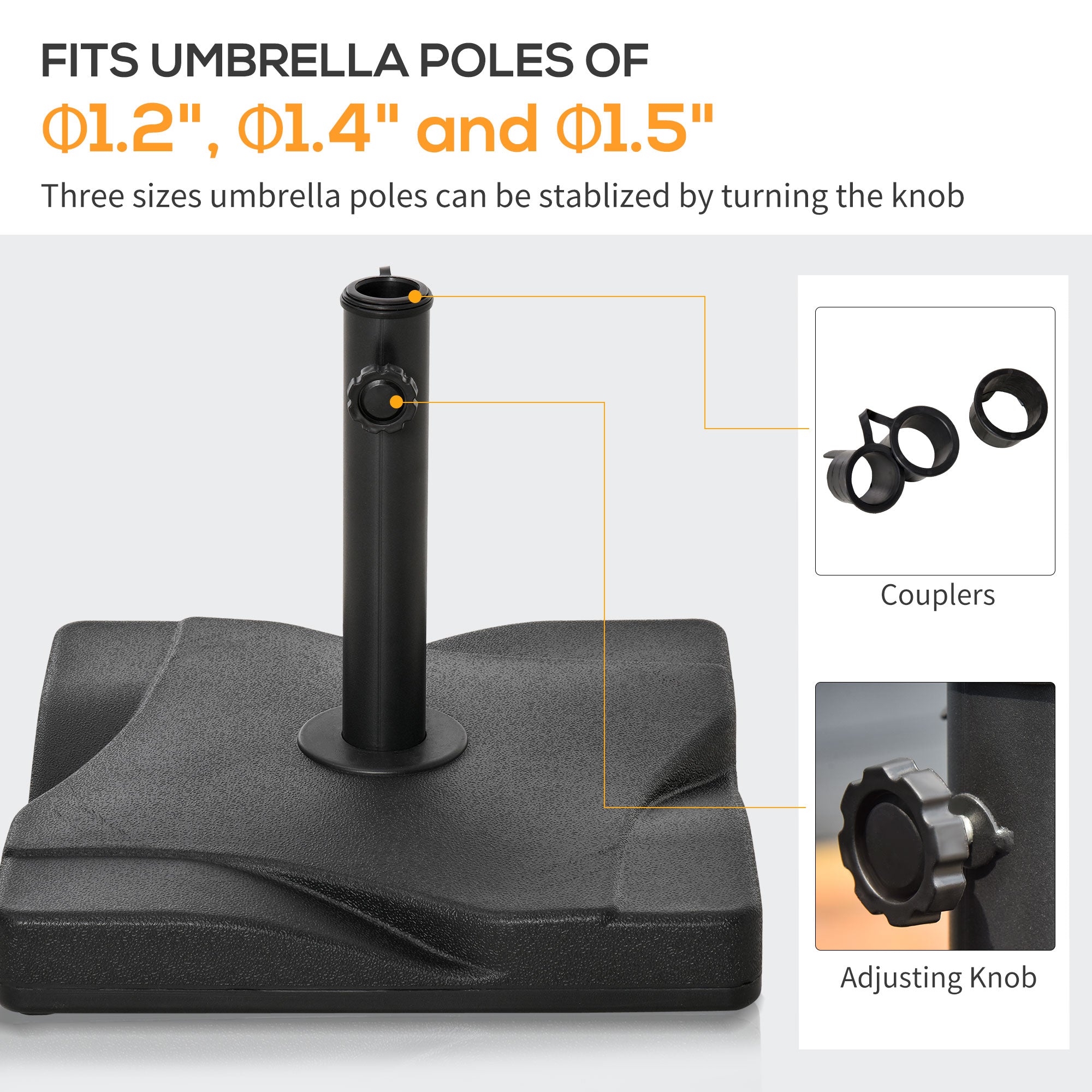 Outsunny Square Solidity: Cement Parasol Base, Outdoor Garden Patio Umbrella Stand Holder, Fits Φ32mm Φ38mm Φ48mm Pole, Black Finish