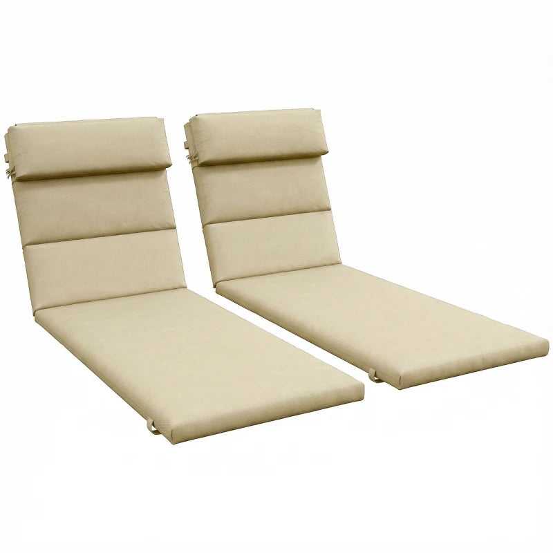 Patio Chaise Lounge Chair Cushions Replacement Sun Lounger Pads with Headrest and Ties, Set of 2, Beige
