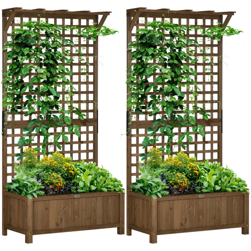Wood Planter with Trellis for Vine Climbing, Raised Garden Bed, Privacy Screen for Backyard, Patio, Deck, Coffee