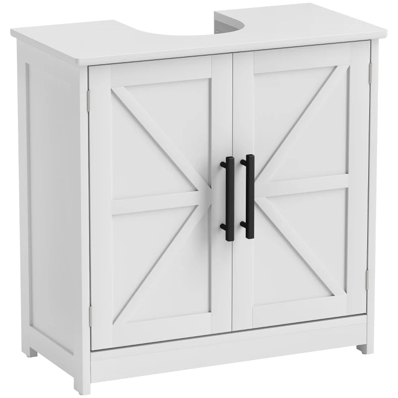 Farmhouse Pedestal Sink Storage Cabinet, Bathroom Under Sink Cabinet with 2 Barn Doors and Adjustable Shelf, White
