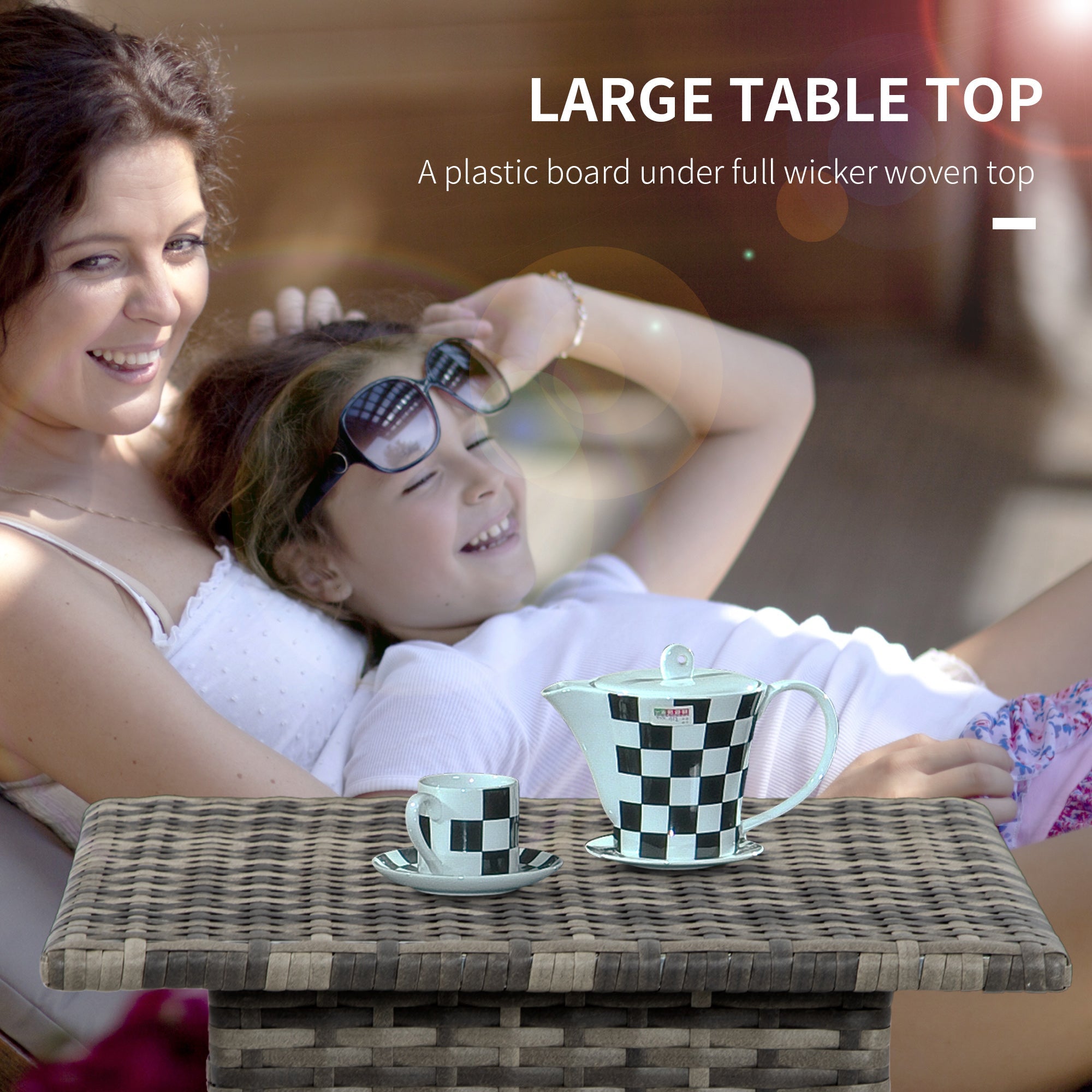 Outsunny Mixed Gray Rattan End Table Outdoor Coffee Table with Plastic Board Top for Balcony Patio Furniture