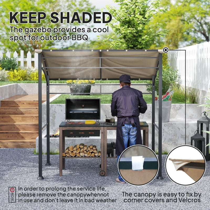 7' x 5' BBQ Grill Gazebo Tent, Garden Grill Canopy with Steel Frame and Hooks, Outdoor Sun Shade, Khaki