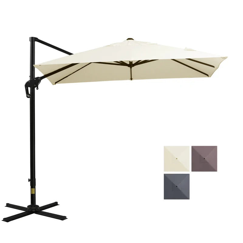 8'x8' Square Patio Hanging Offset Umbrella, Outdoor Cantilever Parasol w/ Cross Base, Cream White
