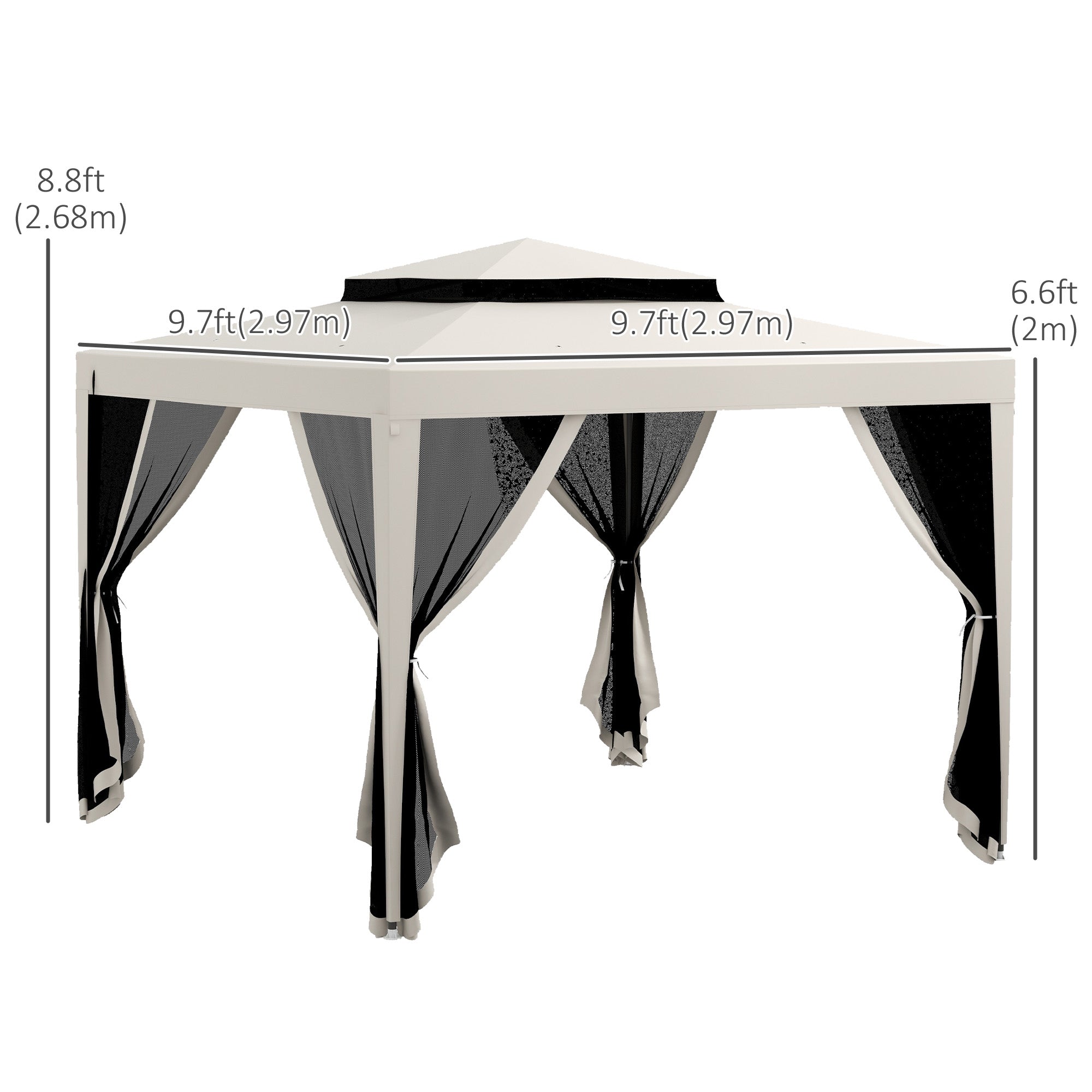 Outsunny 10' x 10' Outdoor Canopy Tent Party Tent with Mesh Netting and Double Tier Roof for Backyard, Garden, Patio, Cream White