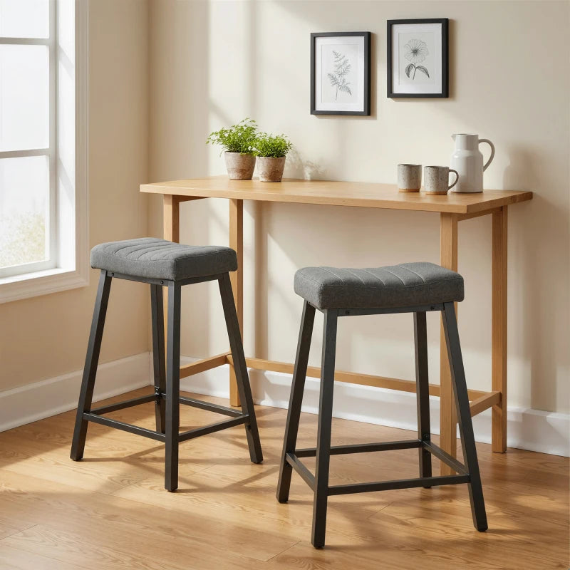 Set of 2 Bar Stools, Velvet Upholstered Counter Stools with Curved Seat and Footrest for Kitchen Island, Grey