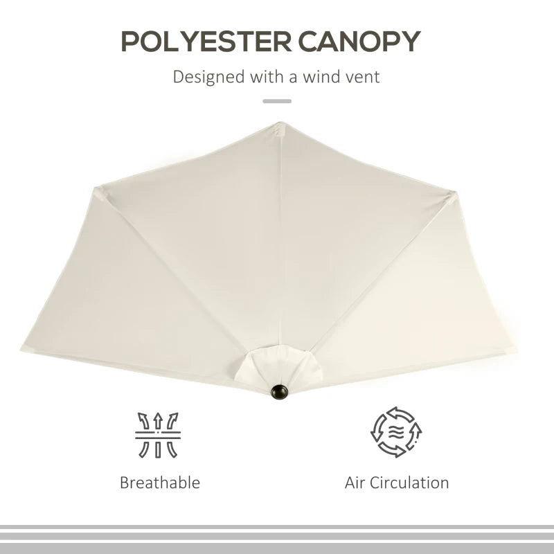 9.8ft Half Umbrella Semi Round Patio Parasol with Crank Handle, Top Vent for Garden, Balcony- NO BASE INCLUDED, Cream