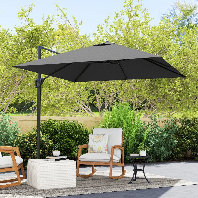 8'x8' Square Patio Hanging Offset Umbrella, Outdoor Cantilever Parasol w/ Cross Base, Dark Grey