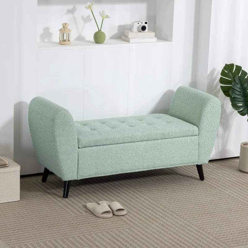 Upholstered Storage Bench with Arms, Modern Ottoman Bench for Bedroom, Entryway, and Living Room, Green