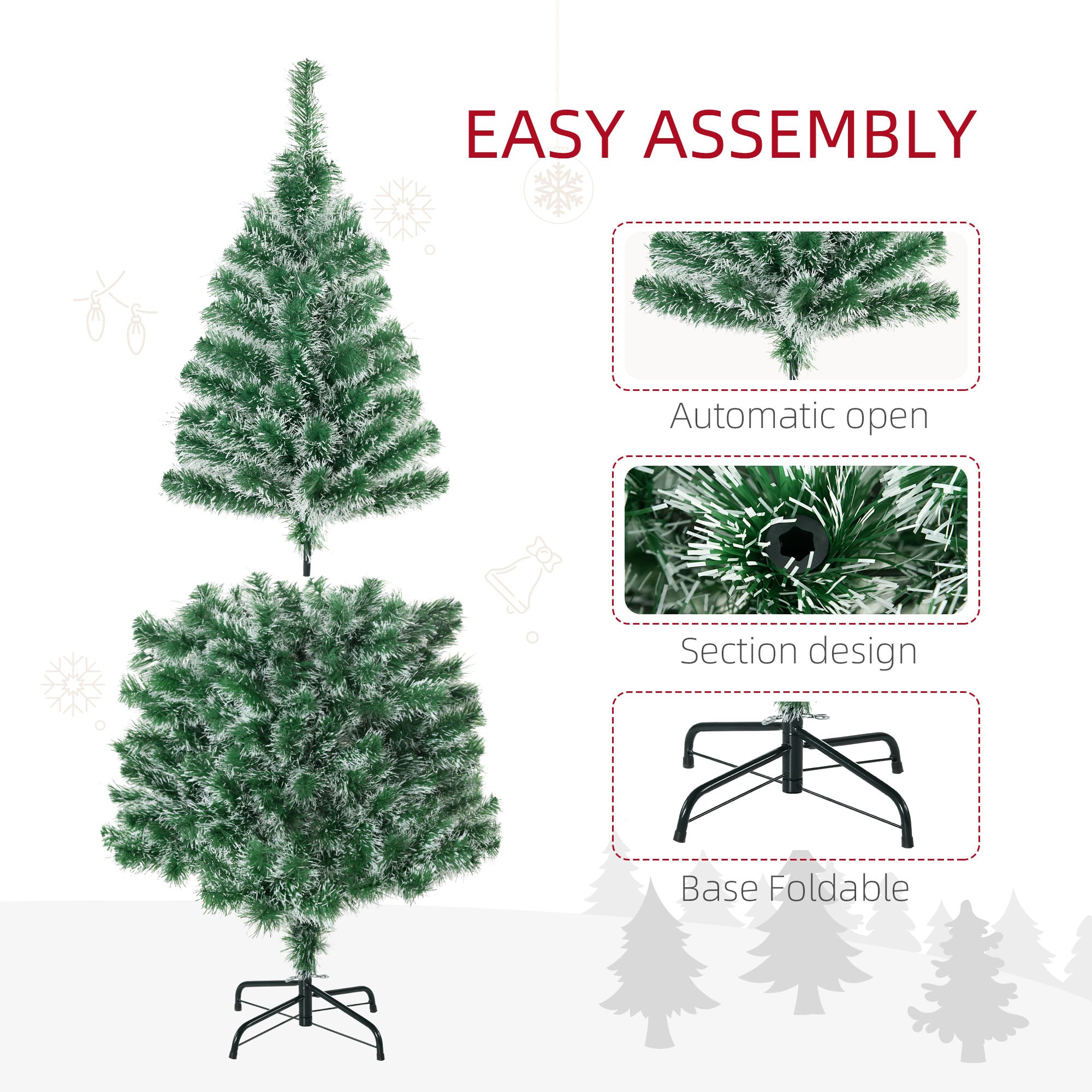 HOMCOM 6FT Indoor Christmas Tree Artificial Decoration Xmas Gift with Metal Stand 375 Tips