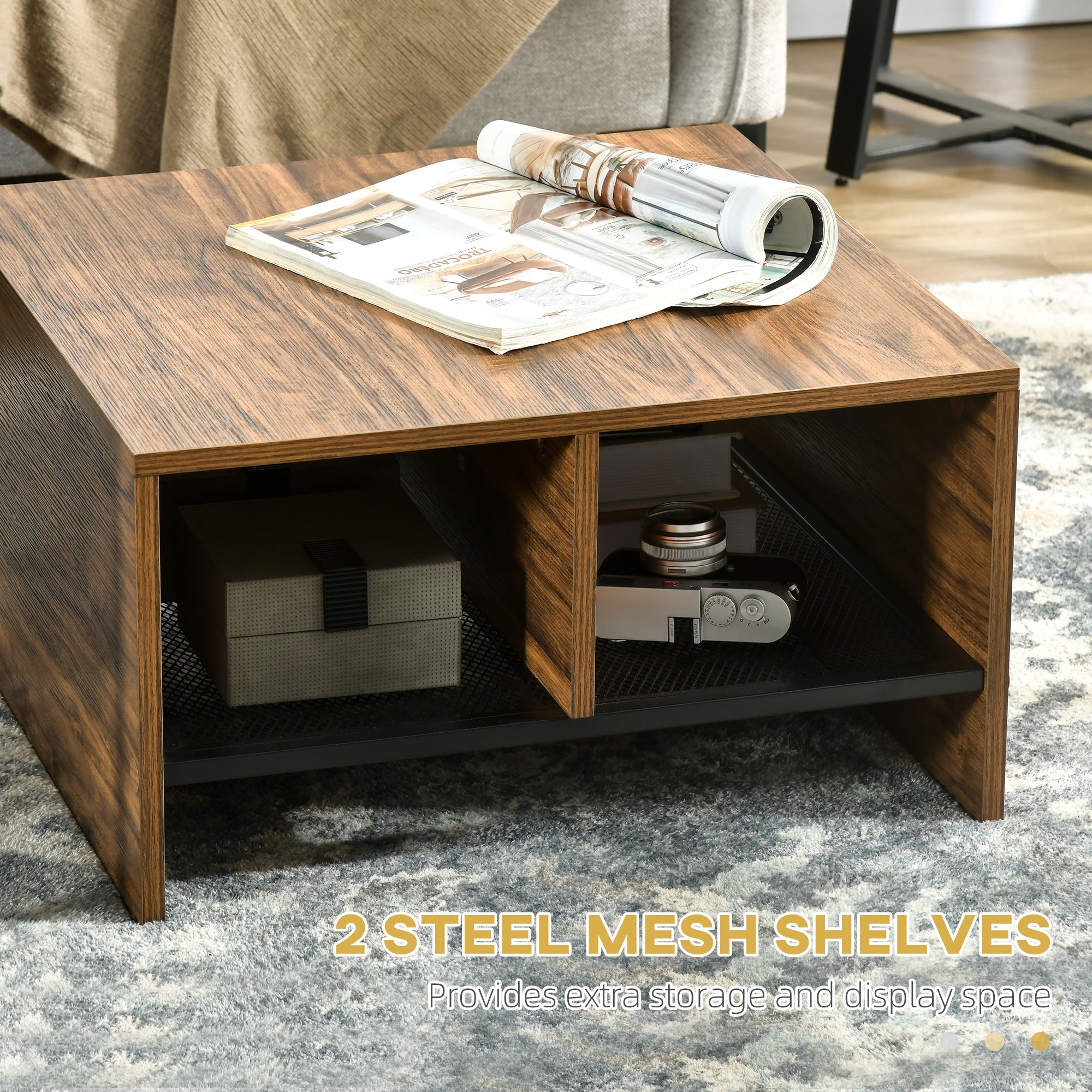 HOMCOM Coffee Table Set of 2 Industrial Nesting Tables Square Coffee Table and Narrow Sofa Side Table for Living Room