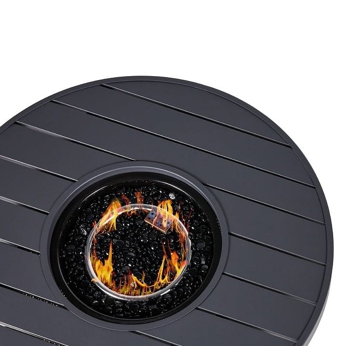 50,000 BTU Grey Wicker Round LP Gas Propane Fire Pit w/ Faux Wood Tabletop and Cover - Free Shipping