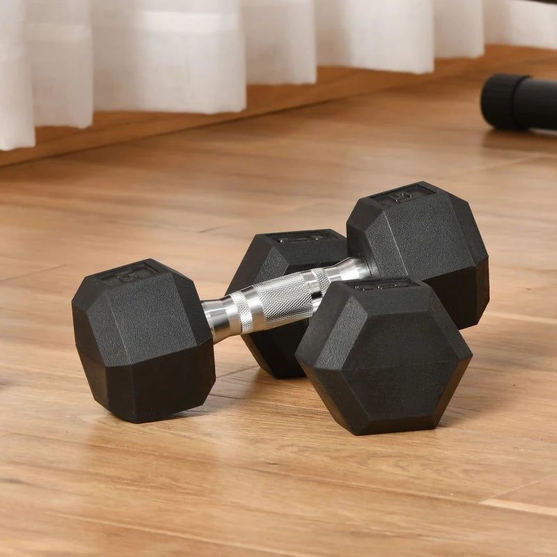 Soozier Rubber Dumbbells Weight Set, Total 30lbs Dumbbell Hand Weight for Body Fitness Training for Home Office Gym, 2 x 15lbs