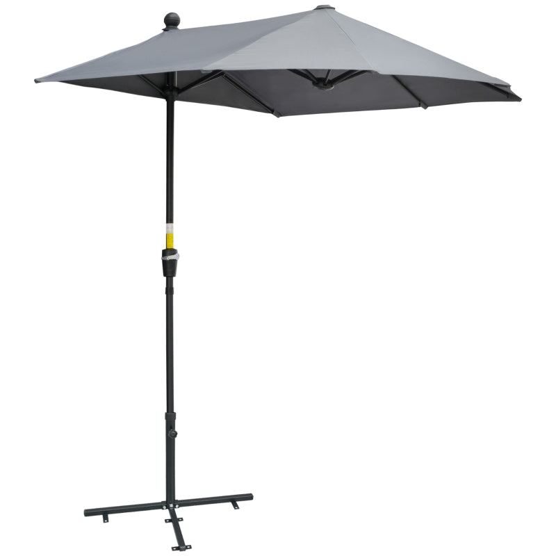 6.6 x 6ft Half Patio Umbrella Outdoor Parasol with Double-Sided Canopy, Crank Handle, Base for Garden, Balcony, Grey