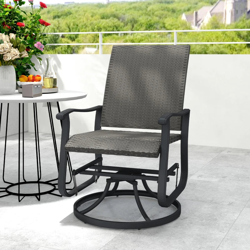 Rattan Patio Glider, Wicker Outdoor Glider Swivel Chair with Steel Frame, High Back for Backyard Porch, Grey