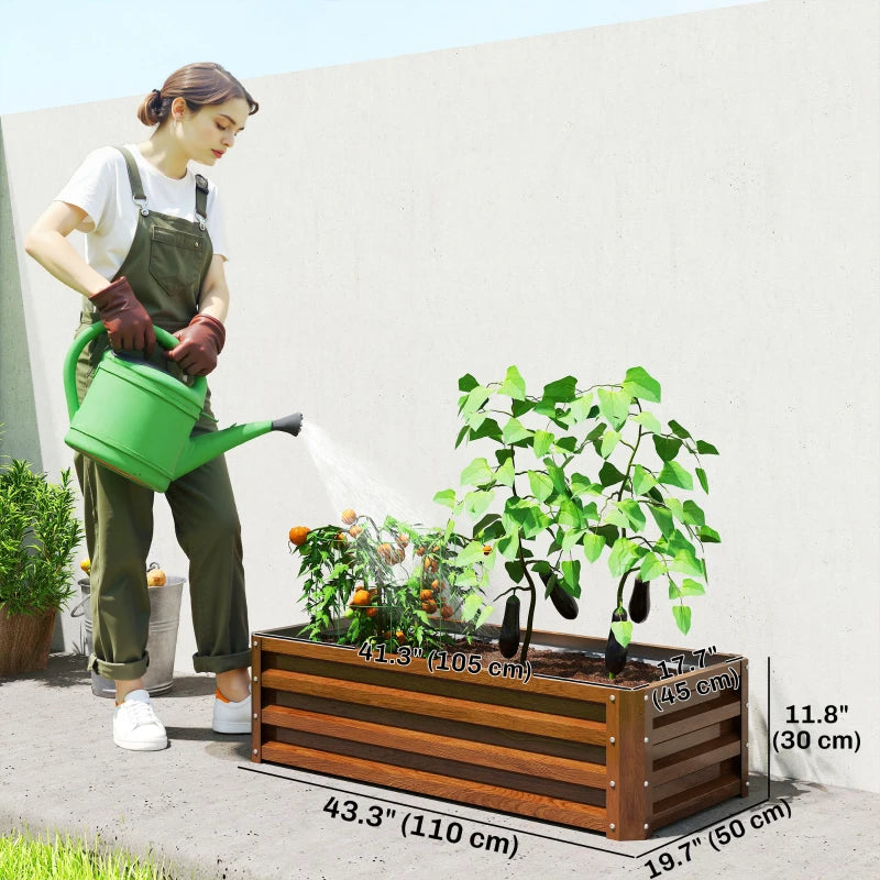 Galvanized Raised Garden Beds, Outdoor Planter Box, Set of 2, for Flowers, Herbs and Vegetables, Brown Wood Effect