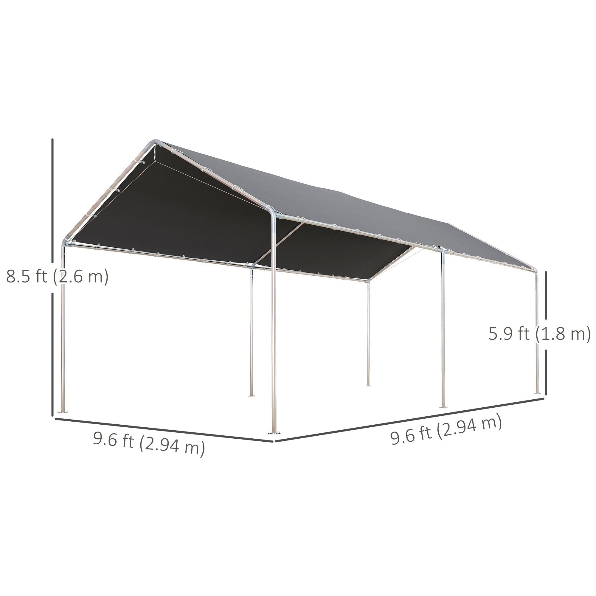 Outsunny Carport 10'x20' Heavy Duty Galvanized Steel Canopy Anchor Kit Grey
