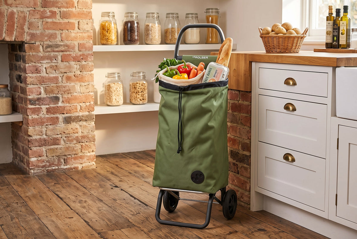 Folding Shopping Cart, Rolser I-Max MF Convert 2, Aluminum, Olive