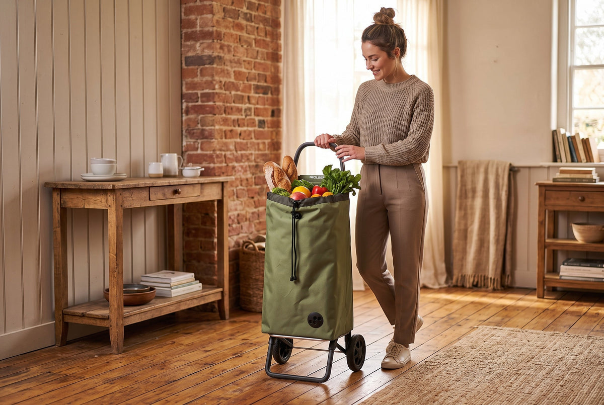 Folding Shopping Cart, Rolser I-Max MF Convert 2, Aluminum, Olive