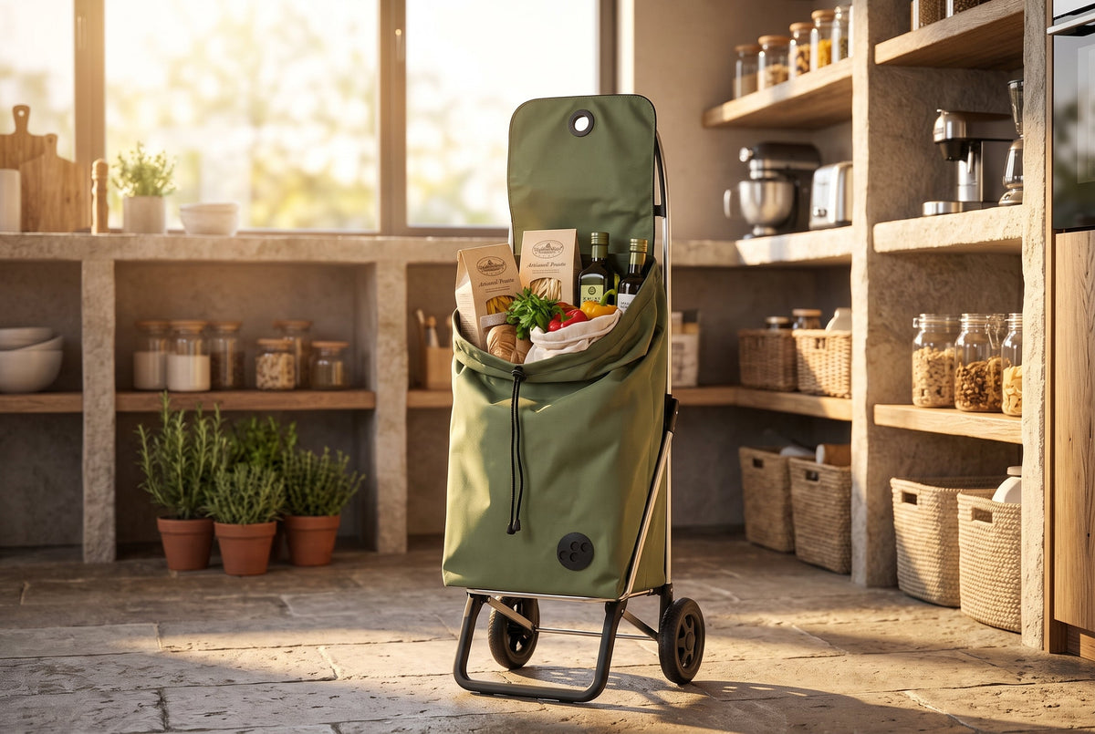 Folding Shopping Cart, Rolser I-Max MF Convert 2, Aluminum, Olive