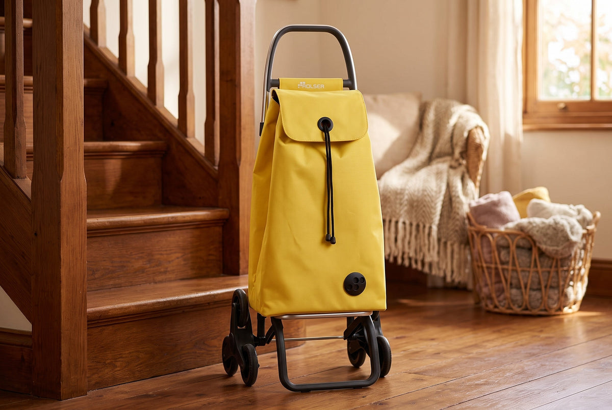 Stair Climbing Folding Shopping Cart, Rolser I-Max Zen RD6, 6-Wheel, Aluminum, Yellow