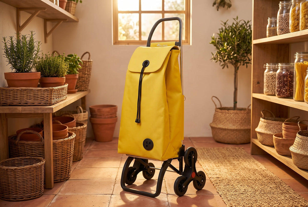 Stair Climbing Folding Shopping Cart, Rolser I-Max Zen RD6, 6-Wheel, Aluminum, Yellow