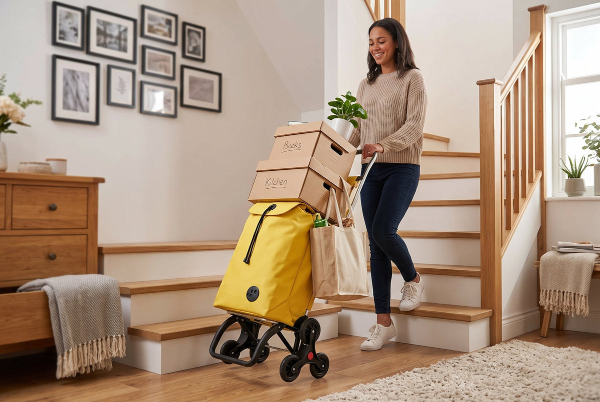 Stair Climbing Folding Shopping Cart, Rolser I-Max Zen RD6, 6-Wheel, Aluminum, Yellow