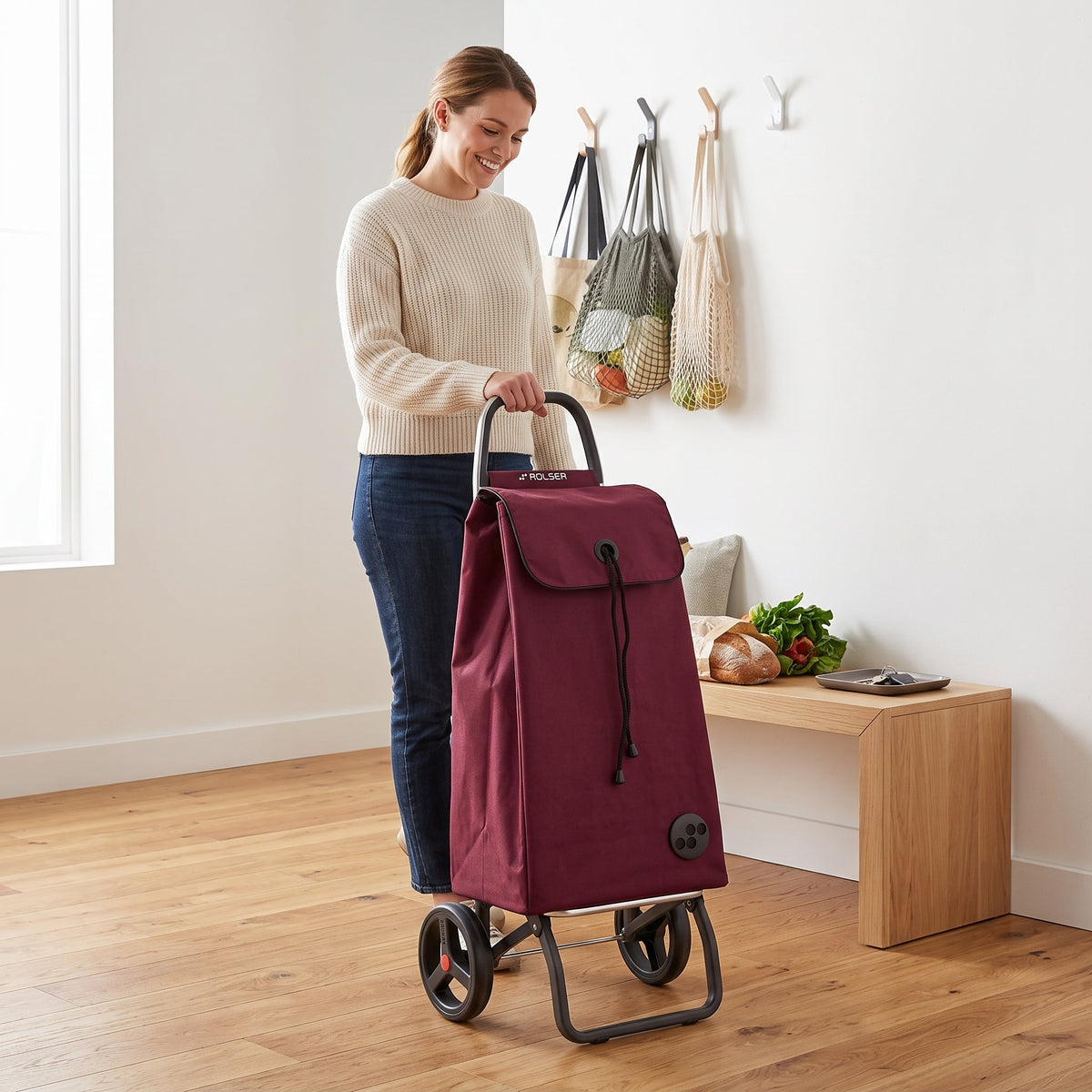 Folding Shopping Cart, Rolser I-Max Logic RSG, Aluminum, Burgundy