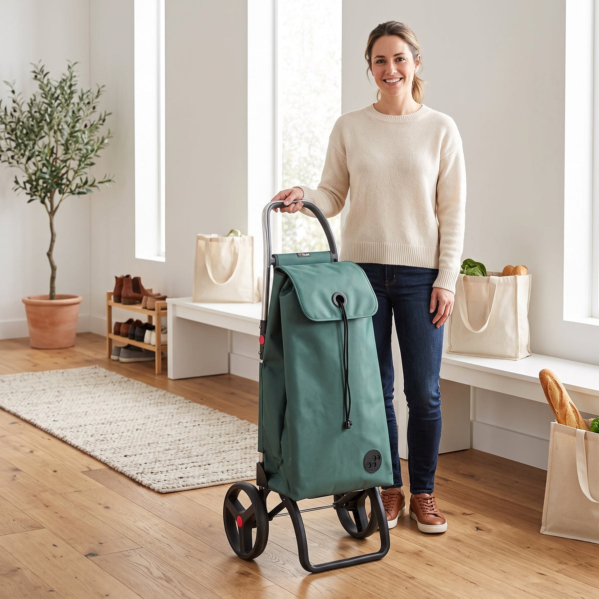 Folding Shopping Cart, Rolser I-Max Logic RSG, Aluminum, Pine Green