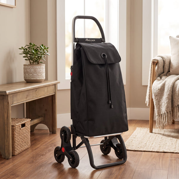 Stair Climbing Folding Shopping Cart, Rolser I-Max Tweed 6L Logic, Aluminum, Black